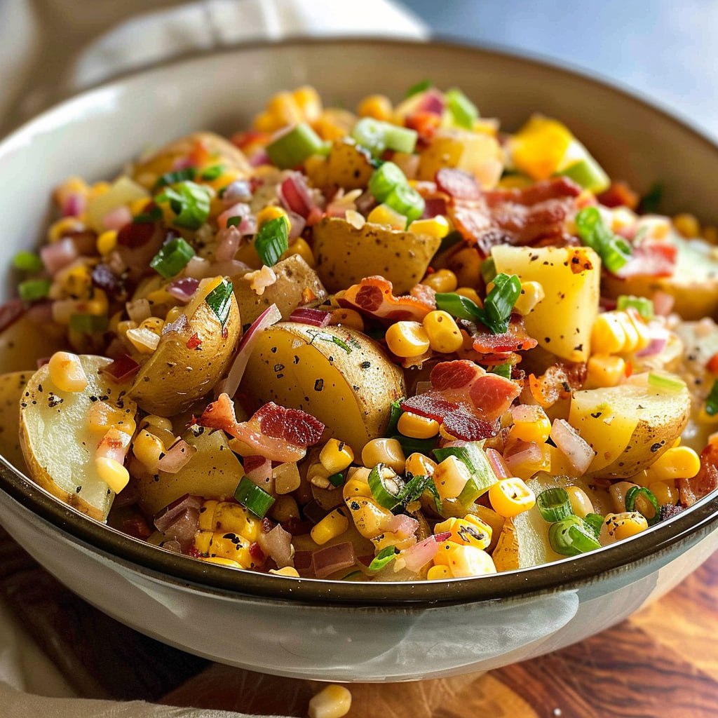 Red Potato Salad with Bacon and Corn